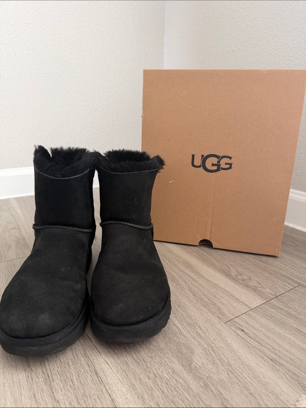 UGG Black Suede Short Shearling Boots